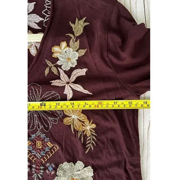 NWT Anthropology by Caite Tees Women's Burgundy Embroidered Shirt - Size Small - Picture 10 of 10